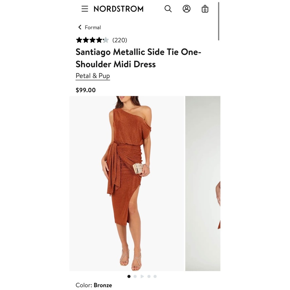 NWT Petal & Pup Santiago Metallic Side Tie One-Shoulder Midi Dress Bronze Large